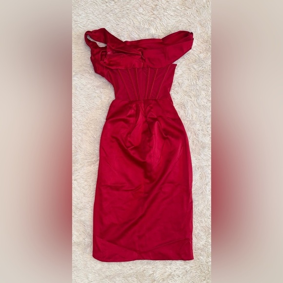 NWOT House of CB Lulu Red asymmetric dress sz S - Picture 6 of 7